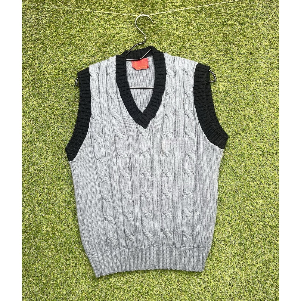 Vintage Sears Kings Road Sweater Vest Mens Medium Knit Grandpa Preppy 70s Grey